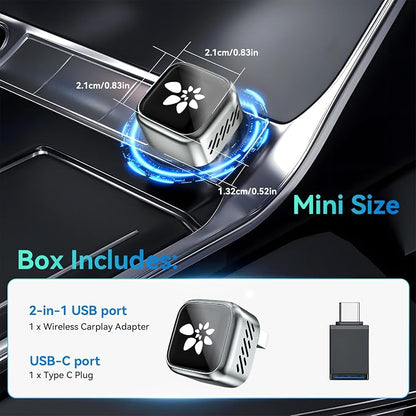 2026 Wireless CarPlay Adapter for iPhone & Android, Convert Wired Car Play to Wireless, 2 in 1 Plug and Play Mini CarPlay Adapter for 2016+ Cars, Zero Latency with USB-A USB-C Port