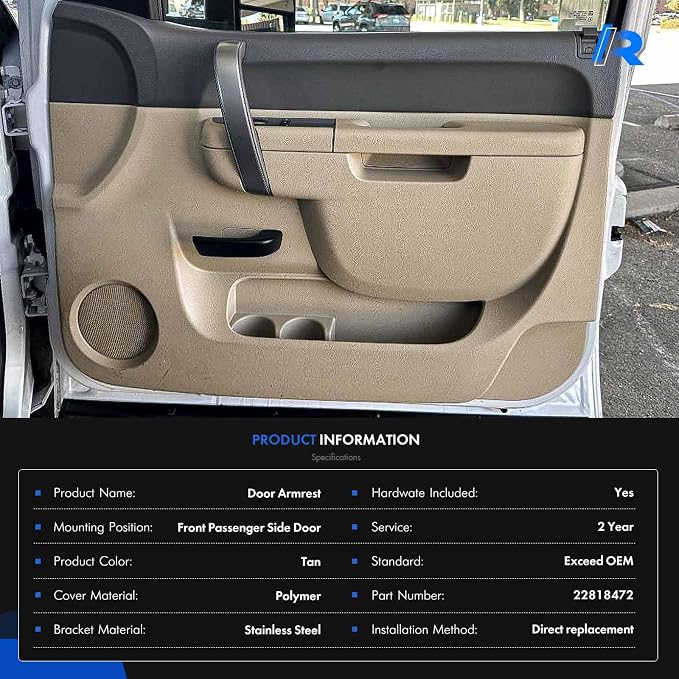 22818472 Front Right Passenger Side Armrest Repair Kit Fit for Chevy Silverado 1500 2500HD 3500HD 2010-2014 For GMC Sierra 1500 2500 HD 3500 HD 2010-2014 Door Panel with Release Handle Below Armrest