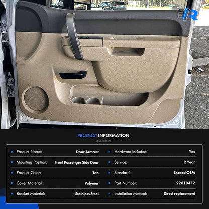 22818472 Front Right Passenger Side Armrest Repair Kit Fit for Chevy Silverado 1500 2500HD 3500HD 2010-2014 For GMC Sierra 1500 2500 HD 3500 HD 2010-2014 Door Panel with Release Handle Below Armrest