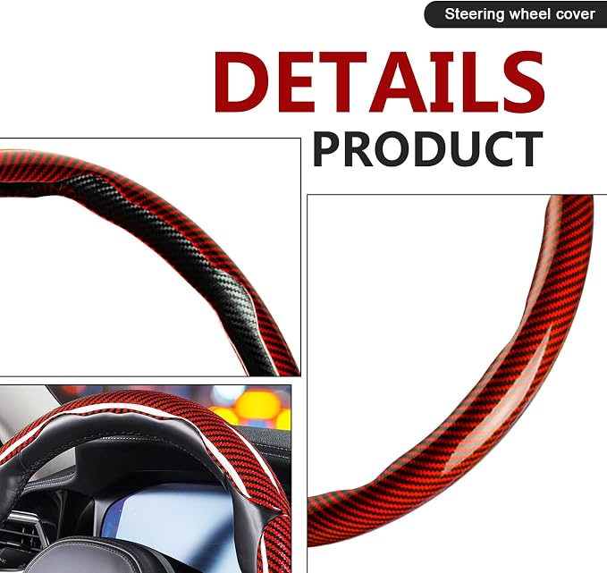 3pcs Universal Carbon Fiber Steering Wheel Cover - Anti-Slip & Segmented Design, Universal 99% Durable Steering Wheel Protector for Men and Women, Car Interior Accessory (Red)