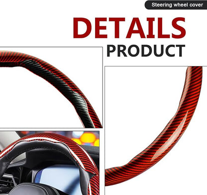 3pcs Universal Carbon Fiber Steering Wheel Cover - Anti-Slip & Segmented Design, Universal 99% Durable Steering Wheel Protector for Men and Women, Car Interior Accessory (Red)