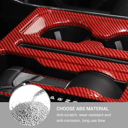 Jimen Compatible with 2021-2024 Ford F150 Center Console Gear Shift & Cup Holder Panel Trim Cover (Red Carbon Fiber)