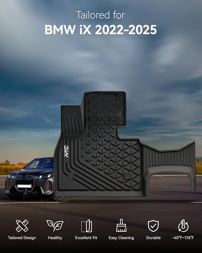 3W BMW iX Floor Mats & Cargo Liner 2022 2023 2024 2025, xDrive45/50/60 M60 M70, All Weather TPE Custom Fit Floor Liner, 1st 2nd Rows & Trunk Mat Full Set Car Accessories