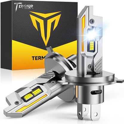 Termitor H4/9003/HB2 Light Bulbs, 80,000LM 15X Ultra Brightness, 6500K Cool White, 1:1 Mini Size with Cooling Fan, No Adapter Required, H4 Fog Special Light Bulbs, Pack of 2