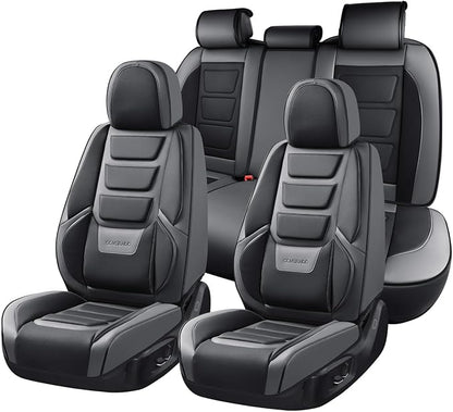 Coverado Car Seat Covers Full Set, Seat Covers for Cars, Front Seat Covers and Back Seat Cover Waterproof Leather Automotive Seat Cover Universal Car Interior Protectors Cushion for Most Cars