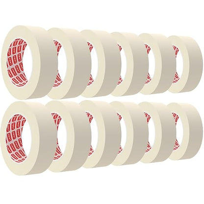 SWRT Masking Tape 1 Inch Wide x 55 Yards x 12 Rolls, White Painters Tape for General Purpose Use, Masking Tape Bulk for Kitchen Labeling, Crafts & Home Projects (660 Yards Total)