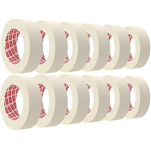 SWRT Masking Tape 1 Inch Wide x 55 Yards x 12 Rolls, White Painters Tape for General Purpose Use, Masking Tape Bulk for Kitchen Labeling, Crafts & Home Projects (660 Yards Total)