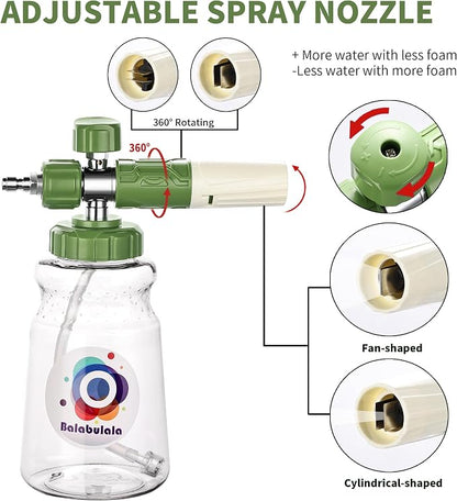 Dual Connector Accessory with Pressure Washer Foam Cannon, Balabulala Pressure Washer Double Tip Attachment for Foam Blaster with with 5 Power Washer Sprayer Nozzles, 1/4" Quick Connect, 3600 PSI