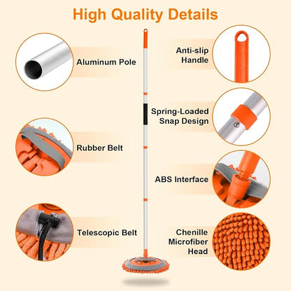 Ordenado 62" Car Wash Brush Kit Mitt Mop Sponge with Long Handle Chenille Microfiber Car Cleaning Brush Kit Supplies Car Washing Mop Kit Car Care Kit of Scratch-Free Replacement Head for Car RV Truck