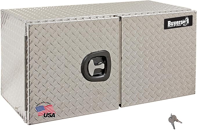 Buyers Products 1705215 Underbody Truck Tool Box w/ Barn Doors, 18x18x 60 Inch, Diamond Tread Aluminum, Made in USA, Compression Latch, Weather Resistant, Toolbox for Flatbeds, Trailers & Work Trucks