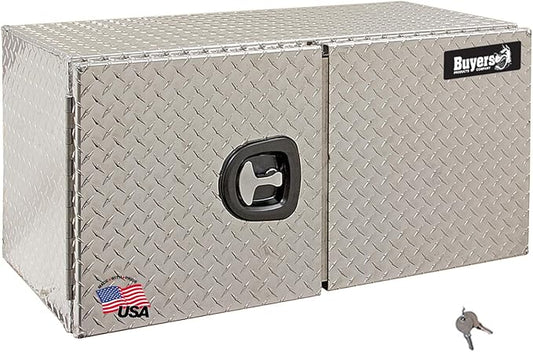 Buyers Products 1705215 Underbody Truck Tool Box w/ Barn Doors, 18x18x 60 Inch, Diamond Tread Aluminum, Made in USA, Compression Latch, Weather Resistant, Toolbox for Flatbeds, Trailers & Work Trucks