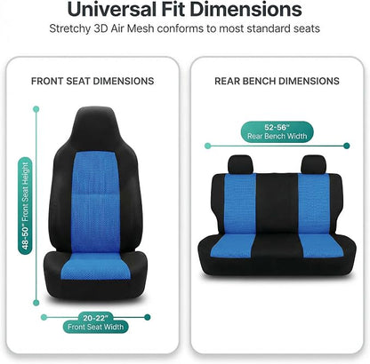 FH Group Automotive Full Car Seat Covers for SUV, Trucks, Sedan and More - Universal Fit Front High Back & Rear Solid Bench Design Interior Accessories - 3D Air Mesh Fabric Center Panel - Blue