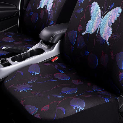 Flying Banner Butterfly car seat Covers ful Set Fashion Universal Lady Woman Female Rear Bench Split Colorized (Muti-Color, Full Set - Printing & Embriodery)