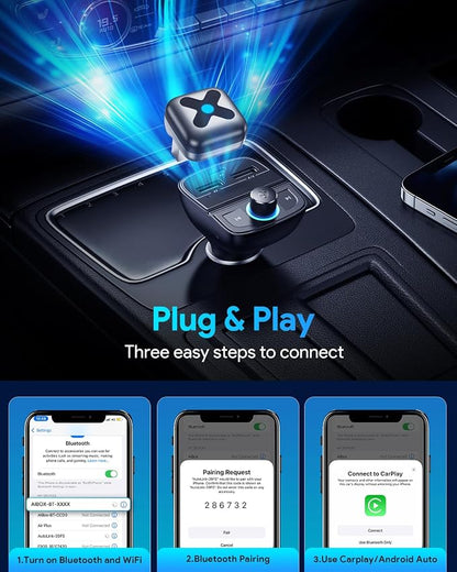 Wireless Adapter,3-5s Auto Connect, Bluetooth 5.4 A9 Chip CarPlay Android Auto Converter, Heat Resistant for Daily Commute & Road Trip