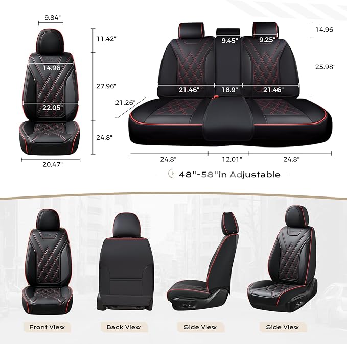Coverado Car Seat Covers, Front Covers for Cars, Car Seat Cover Front Seats, Automotive Seat Cover, Waterproof, Leather Car Seat Cushion, Universal Interior Seat Protectors for Most Cars Black-Redline