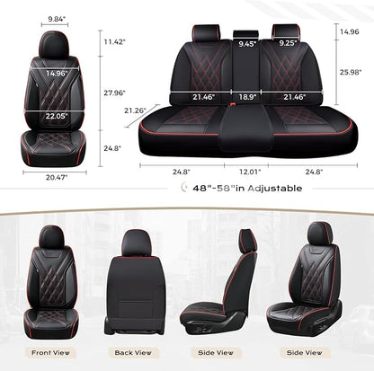 Coverado Car Seat Covers, Front Covers for Cars, Car Seat Cover Front Seats, Automotive Seat Cover, Waterproof, Leather Car Seat Cushion, Universal Interior Seat Protectors for Most Cars Black-Redline