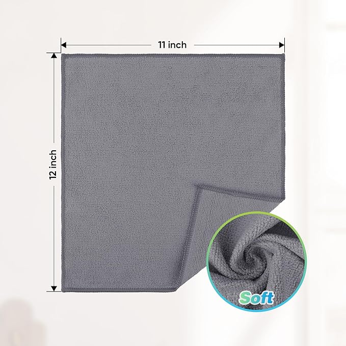 HOMEXCEL Grey Microfiber Cleaning Cloth, 24 Pack Absorbent Cleaning Rags, Lint-Free, Streak-Free Cleaning Towels for Car Kitchen House, 12"X11"