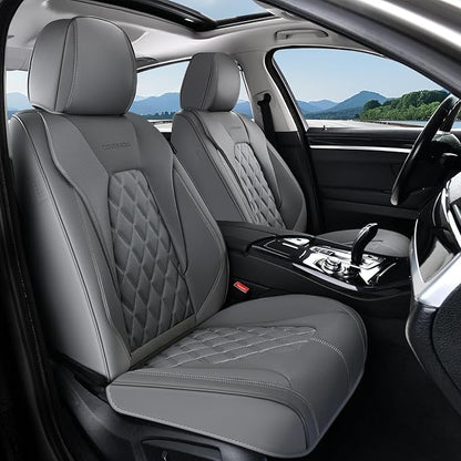 Coverado Car Seat Covers Front Seats and Back, Leather Seat Cover for Cars, Waterproof Seat Covers Full Set Universal Seat Covers Seats Protectors Car Seat Cushion Fit for Most Car - Gray