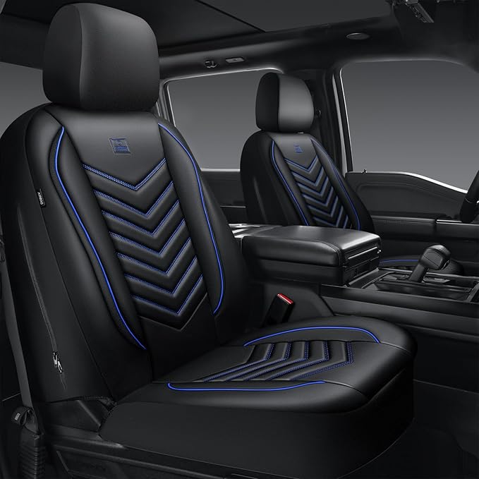 CAR PASS 3D Foam Faux Leather Seat Covers Front Seats,Waterproof Leather Front Seat Cover for Car,Universal Fit for SUV Truck Sedan Automotive,Armrest Airbag Compatible Anti-Slip, Black and Blue