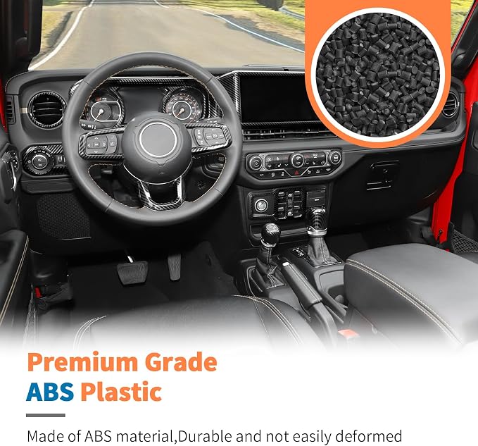 JeCar 14-Piece Black Carbon Fiber Interior Trim Kit for 2024 2025+ Jeep Wrangler JL JLU Gladiator JT - Center Console Dash Interior Decoration Accessories