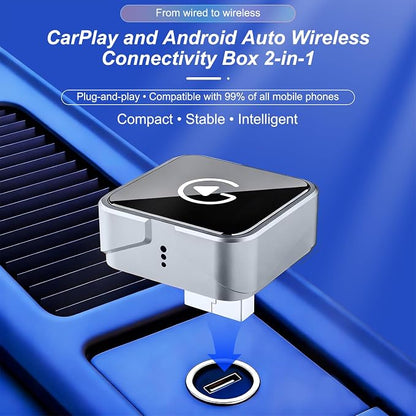 Wireless CarPlay Adapter, 2026 Upgraded Wired to Wireless for Apple CarPlay & Android Auto, USB-C/Type-C, Car Play Adapter, Plug and Play, Stable Connection & No Latency (Silver)