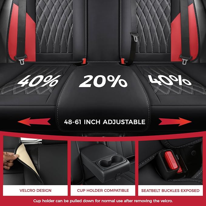 FREESOO Black Red Car Seat Covers Full Set - Faux Nappa Leather Seat Covers for Cars, Breathable Waterproof Front Seats with Lumbar Support and Rear Seat Cover, Fit for Automotive Sedans SUVs Pickups