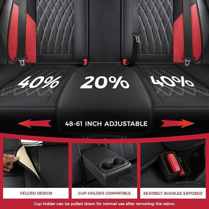 FREESOO Black Red Car Seat Covers Full Set - Faux Nappa Leather Seat Covers for Cars, Breathable Waterproof Front Seats with Lumbar Support and Rear Seat Cover, Fit for Automotive Sedans SUVs Pickups