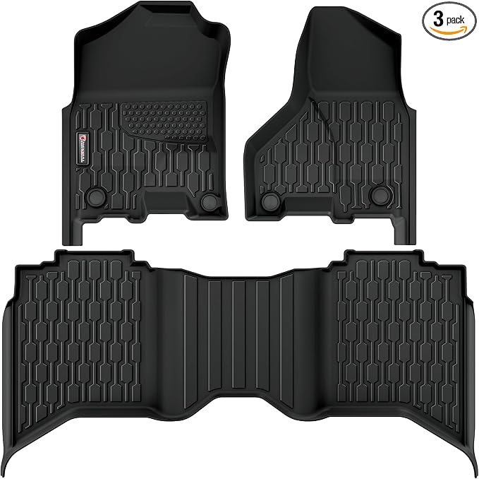 Floor Mats Compatible with 2013-2018 Ram 1500 (19-24 Classic Body only) Crew Cab; 2010-2018 Ram 2500/3500 Crew Cab, All Weather TPE Floor Liners, Custom Fit Car mats, 1st & 2nd Row, Black