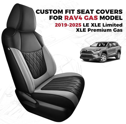 FREESOO Custom Seat Covers for Toyota RAV4 2019 2020 2021 2022 2023 2024 2025 LE XLE Limited XLE Premium Gas, RAV4 Leather Car Seat Covers Interior, RAV 4 SUV Accessories Full Set, BlackGrey