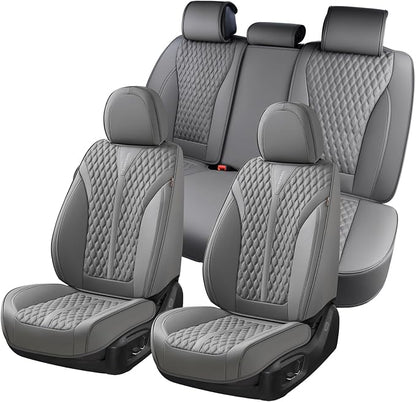Coverado Leather Seat Covers, Car Seat Covers Full Set, Waterproof Seat Covers 5 Seats, Front and Back Car Seat Protector, Gray Car Seat Cover Universal Fit for Most Cars Suvs Trucks