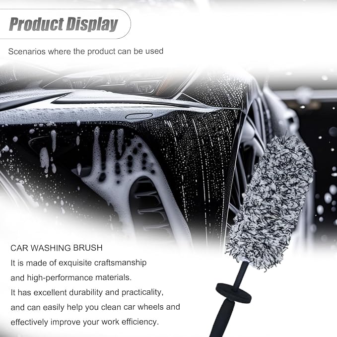 ZIMISI Car Wheel Cleaner Brush, Soft Microfiber Wheel Rim Cleaner, Non Scratch Car Detailing Brush, Highly Water Absorption & Removable Tire Brush, Vehicle Rim Wash Tool (Grey)