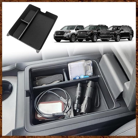 Muslogy Center Console Organizer Compatible with 2023-2026 Honda Pilot Accessories, 2024 2026 Ridgeline/2024-2026 Passport Center Console Storage Box Divider Inserts Interior ABS Material(Black)