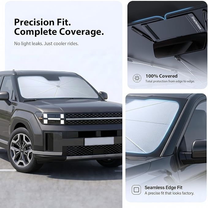 2026 Upgraded Windshield Sun Shade Umbrella for Hyundai Santa Fe [Precision Custom Fit, Superior UV & Heat Block] Cooling Tech Fabric, Durable Foldable with Storage Bag, Fits 2001-2026