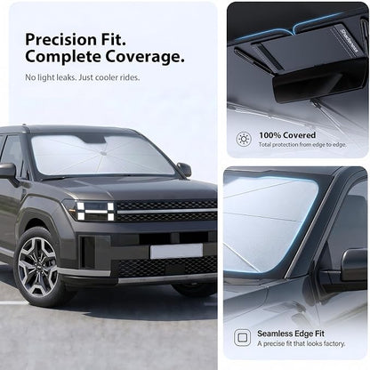 2026 Upgraded Windshield Sun Shade Umbrella for Hyundai Santa Fe [Precision Custom Fit, Superior UV & Heat Block] Cooling Tech Fabric, Durable Foldable with Storage Bag, Fits 2001-2026
