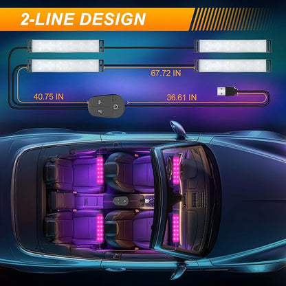 Honalia Car LED Lights Interior, RGB Ambient Lighting Car with DIY Mode and Music Mode, 2 Lines Design Inside Car Lights for Trucks SUVs, DC 5V