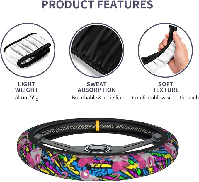 The Universal Elastic Steering Wheel Protective Cover Vintage 80s 90s Style is Heat-Resistant and Non-Slip Suitable for Most Vehicles