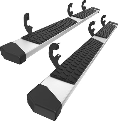 6 Inches Double & Extd Cab Running Boards Side Steps Compatible with 2019-2026 Chevy Silverado/GMC Sierra 1500 (Excl 19 Ld/Lt), 2020-2026 2500HD 3500HD, Silver Textured Aluminum Nerf Bars