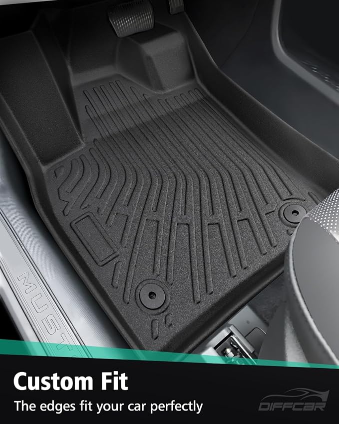 for Mustang Mach E Floor Mats & Cargo Liner 2021–2026, Custom Fit All Weather TPE Car Mats for Mach E Accessories, 1st & 2nd Row Heavy-Duty Black Floor Liners for Ford Mustang Mach-E by DiffCar