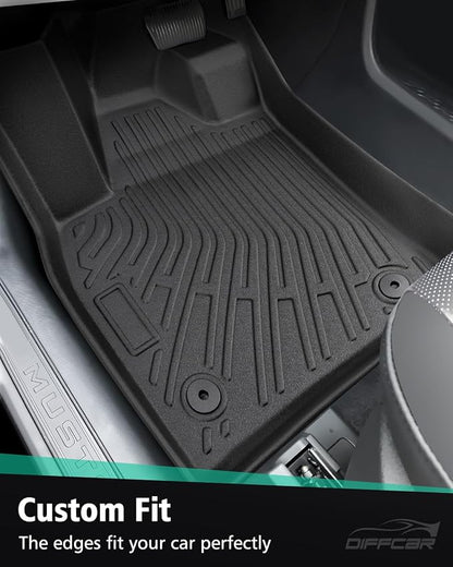 for Mustang Mach E Floor Mats & Cargo Liner 2021–2026, Custom Fit All Weather TPE Car Mats for Mach E Accessories, 1st & 2nd Row Heavy-Duty Black Floor Liners for Ford Mustang Mach-E by DiffCar