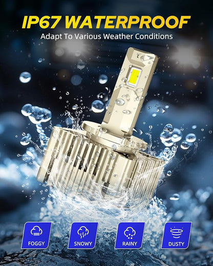 AUTOONE 2025 D1S LED Bulb, 34000 Lumens 10 Times Brighter, 6000K Diamond White D1S Bulb, 120W 66144 66140 85140 85415 Xenon Factory Replacement Bulbs, UV Resistant, Easy installation,