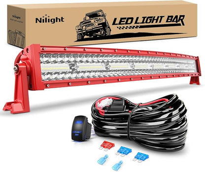 Nilight LED Light Bar 33Inch Triple Row Spot Flood Combo Lights Red Shell with Wiring Harness Kit for Fog Driving Work Lighting on Off-Road Truck SUV ATV UTV