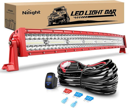 Nilight LED Light Bar 33Inch Triple Row Spot Flood Combo Lights Red Shell with Wiring Harness Kit for Fog Driving Work Lighting on Off-Road Truck SUV ATV UTV