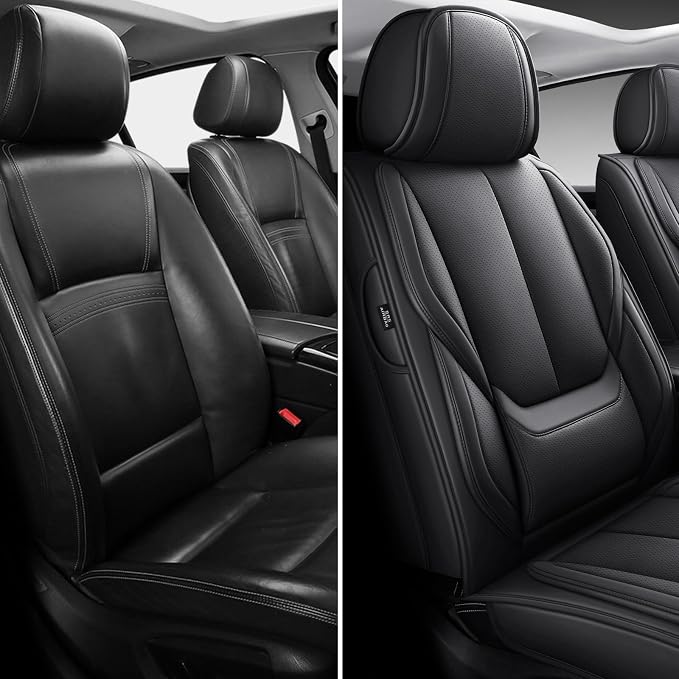 MINGBRON Seat Covers, Car Seat Covers Front Seats, Car Seat Cover, Car Seat Protector Waterproof, Car Seat Cushion Nappa Leather, Black Seat Covers Carseat Cover Universal Fit for Most Cars