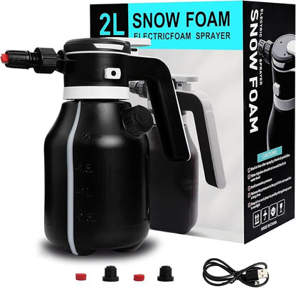Electric Foam Sprayer,2L Portable Rechargeable Cordless Pressurized Spray Foam Cannon, Easy Clean & Acid Resistant for Car Wash Detailing Garden Black (Electric Foam Sprayer 2.0)