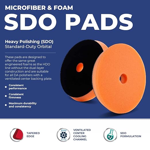 5.5" SDO Orange Foam Light Cutting Pad (2-Pack) – Lake Country Manufacturing – Premium Standard Duty Orbital Finishing Pad for Painted Surfaces – Fits 5" Backing Plate