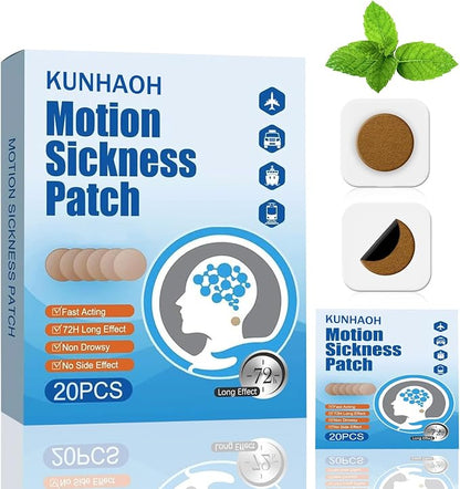 KUNHAOH (2026 New) Motion Sickness Patches for Adults and Kids(Travel Essentials),Ship-EEZ Sea Sickness Patch(Non-Drowsy & Lasts 72 Hours)-for Car and Boat Rides, Ships, Cruise and Airplane(20 Count)