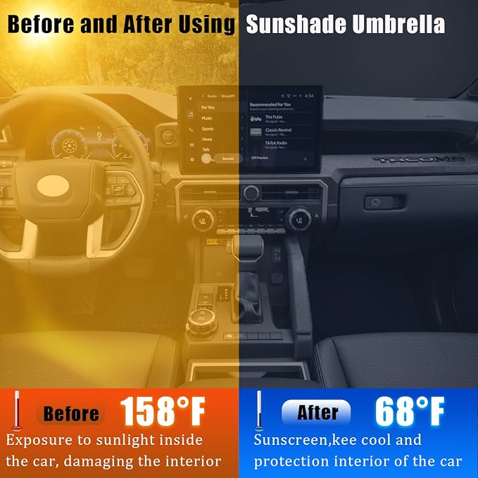JDDRY Front Windshield Sun Shade with Pull Cord, Umbrella Sun Shade for Windshield, 2024 Car Umbrella Front Sun Shades Cover for Pickup/Large SUV/Truck/Minivan (150x82cm)