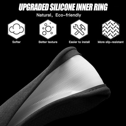 Suede Steering Wheel Cover with Upgraded Silicone Inner Ring, Breathable, Anti-Slip, Leather Universal 14.5 to 15 Inch Steering Wheel Cover (Black with Handwoven Craft)