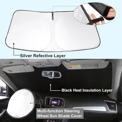 TINGLU Sun Shade for Dodge RAM 2500 3500 2010-2024 2025 2026 Accessories Windshield Sun Shade Window Shade UV Rays Protection Sun Visor Cover with Steering Wheel Sunshade Storage Bag