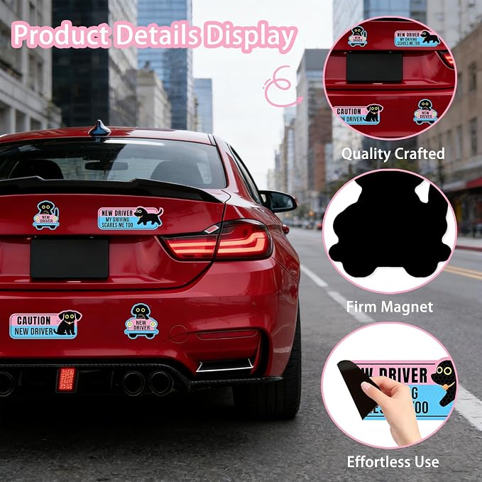 4 Pack Student Driver Magnet for Car – Cute Animal New Driver Signs High-Visibility Reflective Beginner Driver Magnets, Weatherproof & Removable Safety Warning Signs for Vehicles, “Please Be Patient”